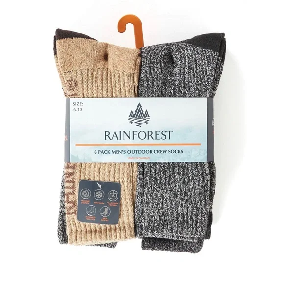Rainforest 6 Pack Men’s Outdoor Crew Socks - Picture 1 of 6